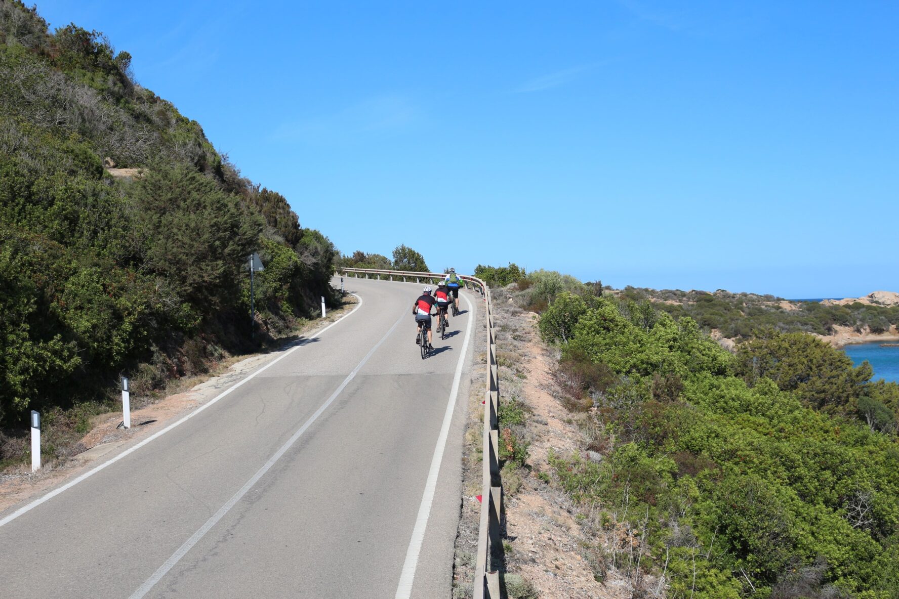 Cyclists climbing up a road