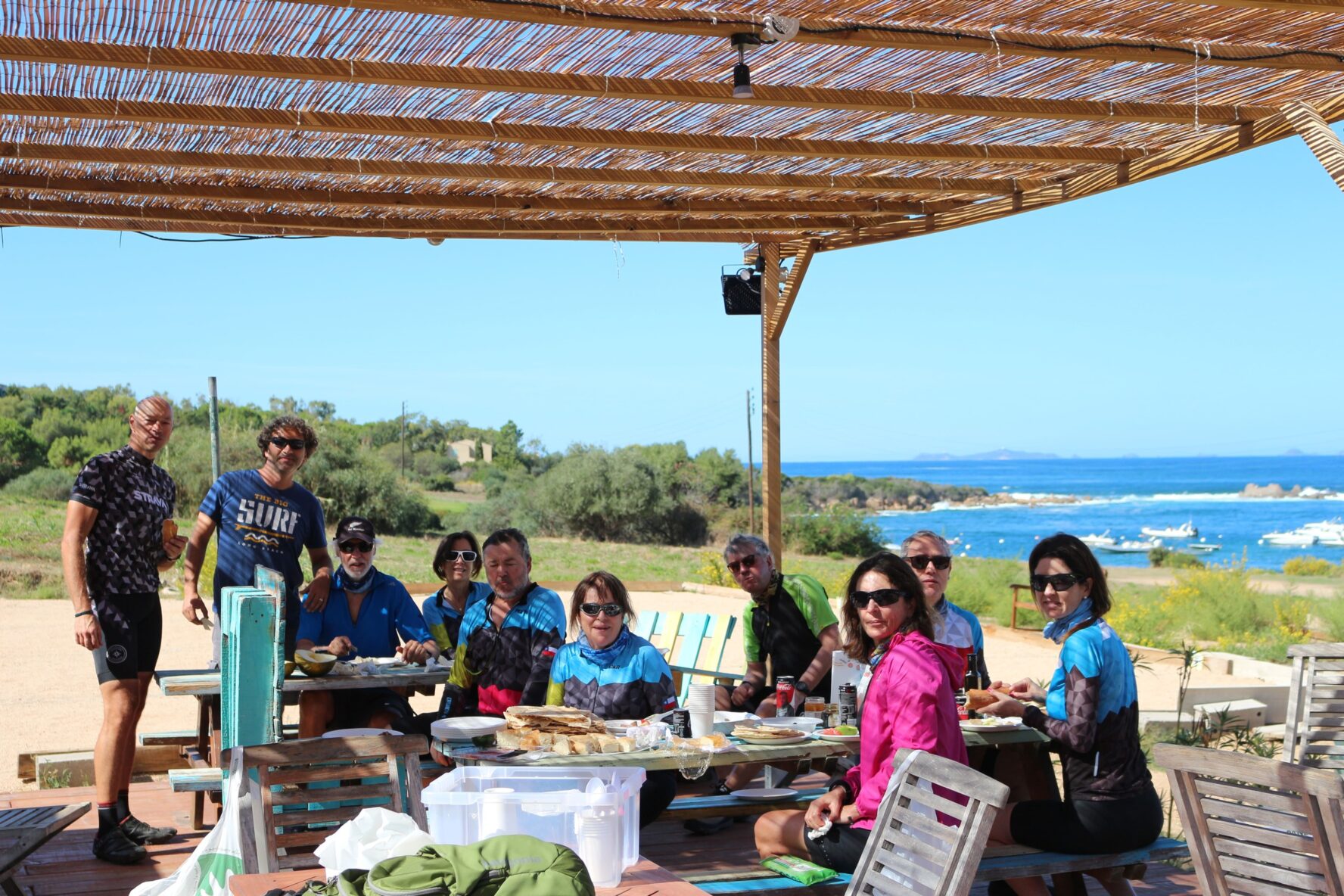 Cyclists taking a break in Corsica