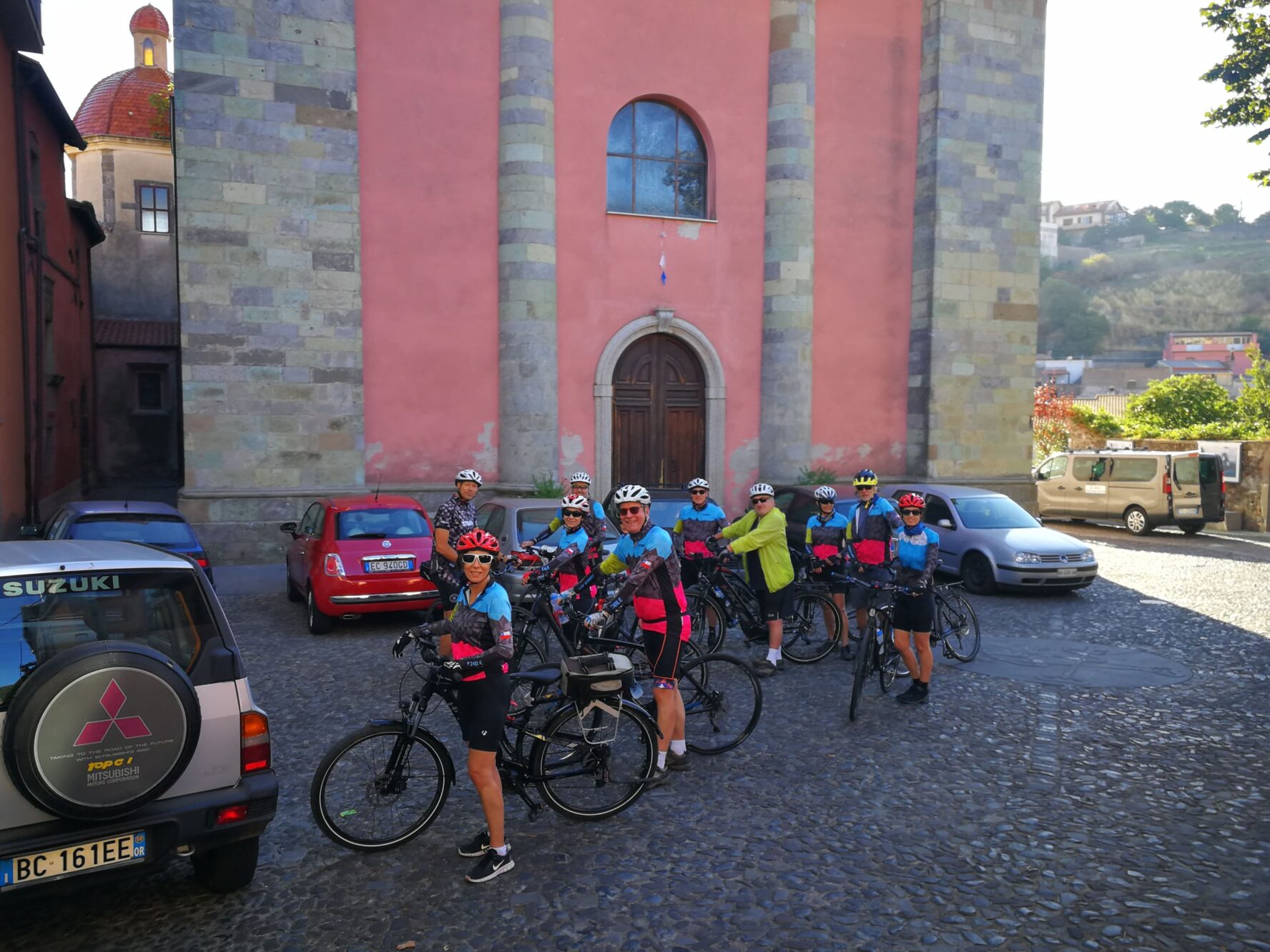 Group of cyclists in a town