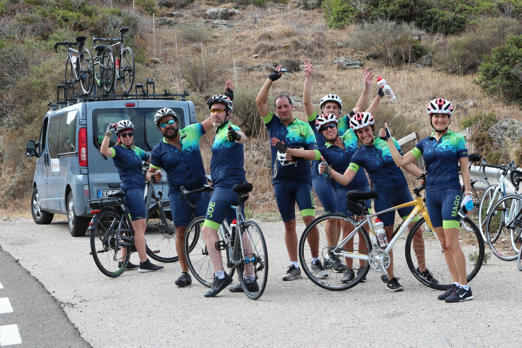 Happy cycling group in Sardinia
