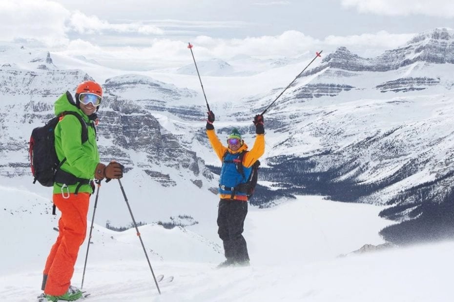 Two happy skiers in British Columbia, Canada.