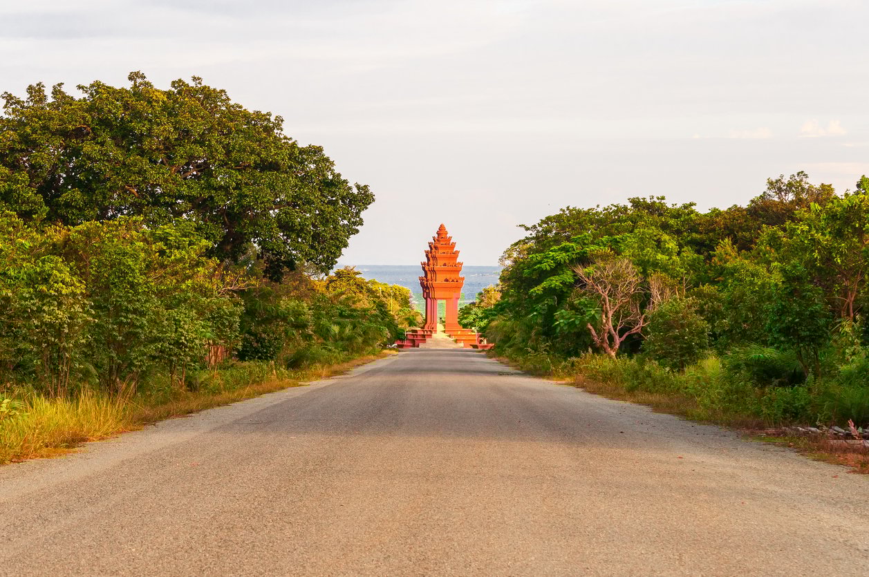 The famous historic Monument in Kep in Cambodia surrounded by a green scenery