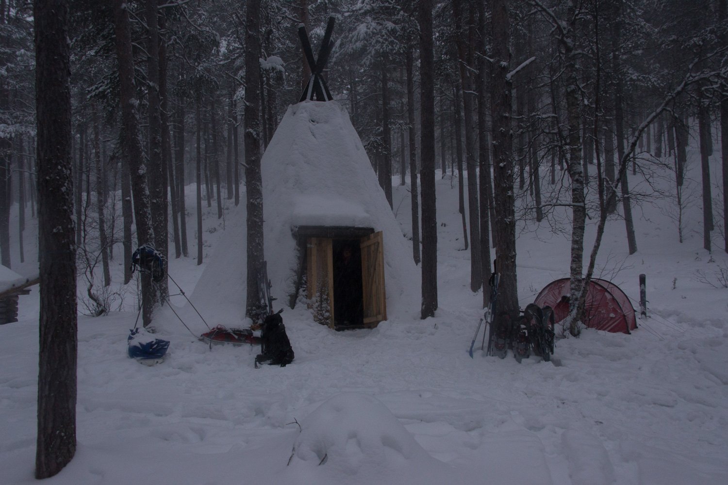 Hut gear in the woods