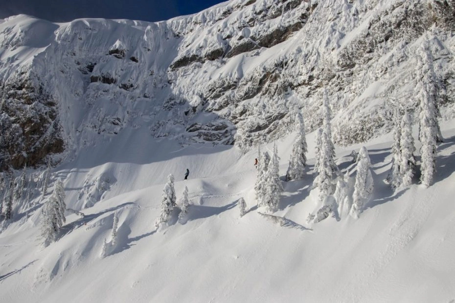 Off-piste ski area in British Columbia with powdery mountainous terrain.