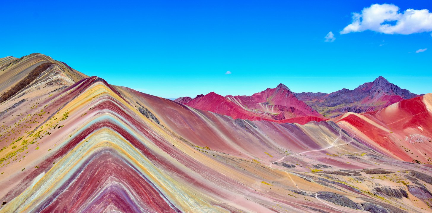 Vinicunca, dubbed Rainbow Mountain because of the colorful layered rocks that it is made of, in Peru.