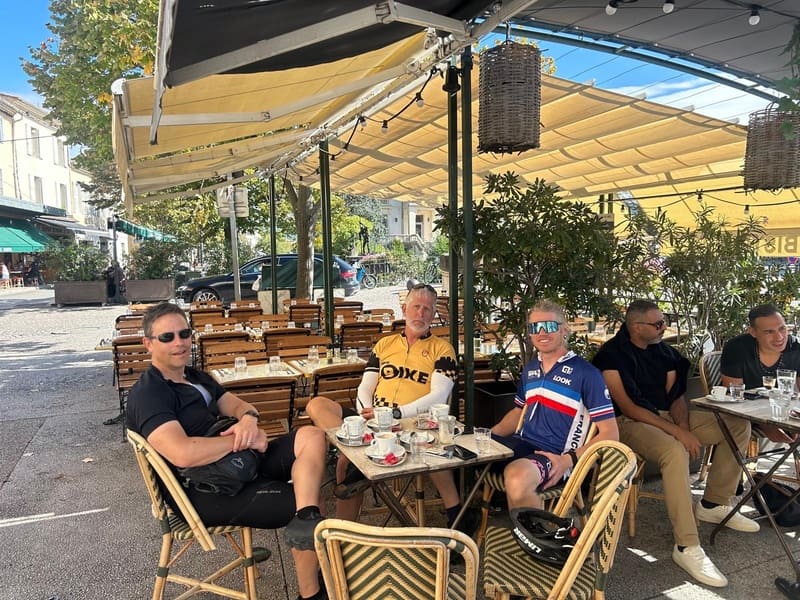 Cyclists relaxing at a cafe