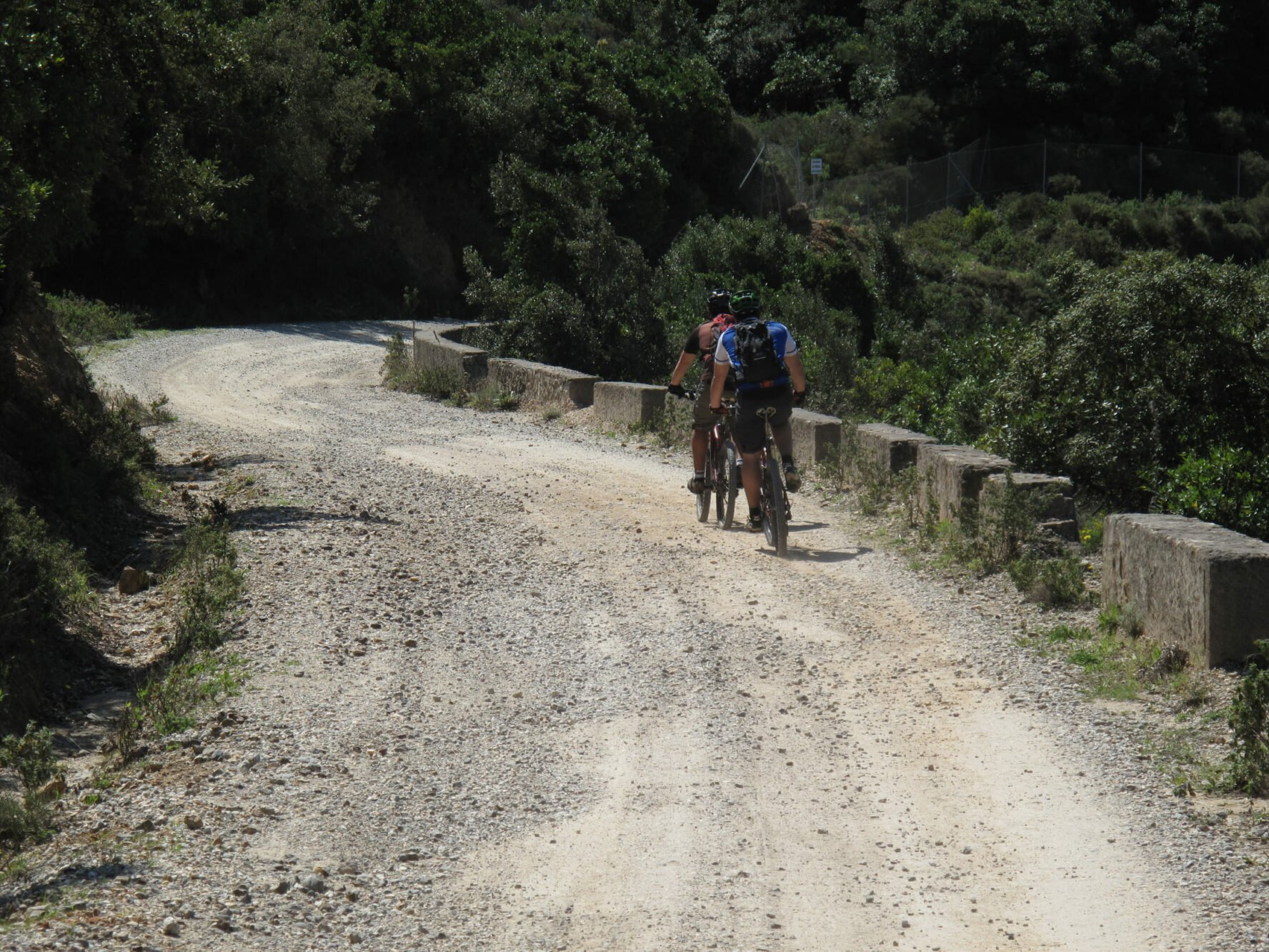 Gravel road and two cyclists