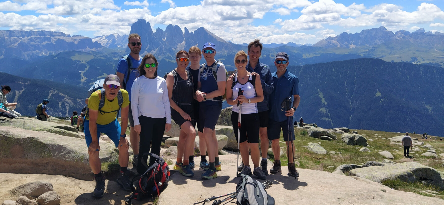 Group of hikers in Italy, Dolomites