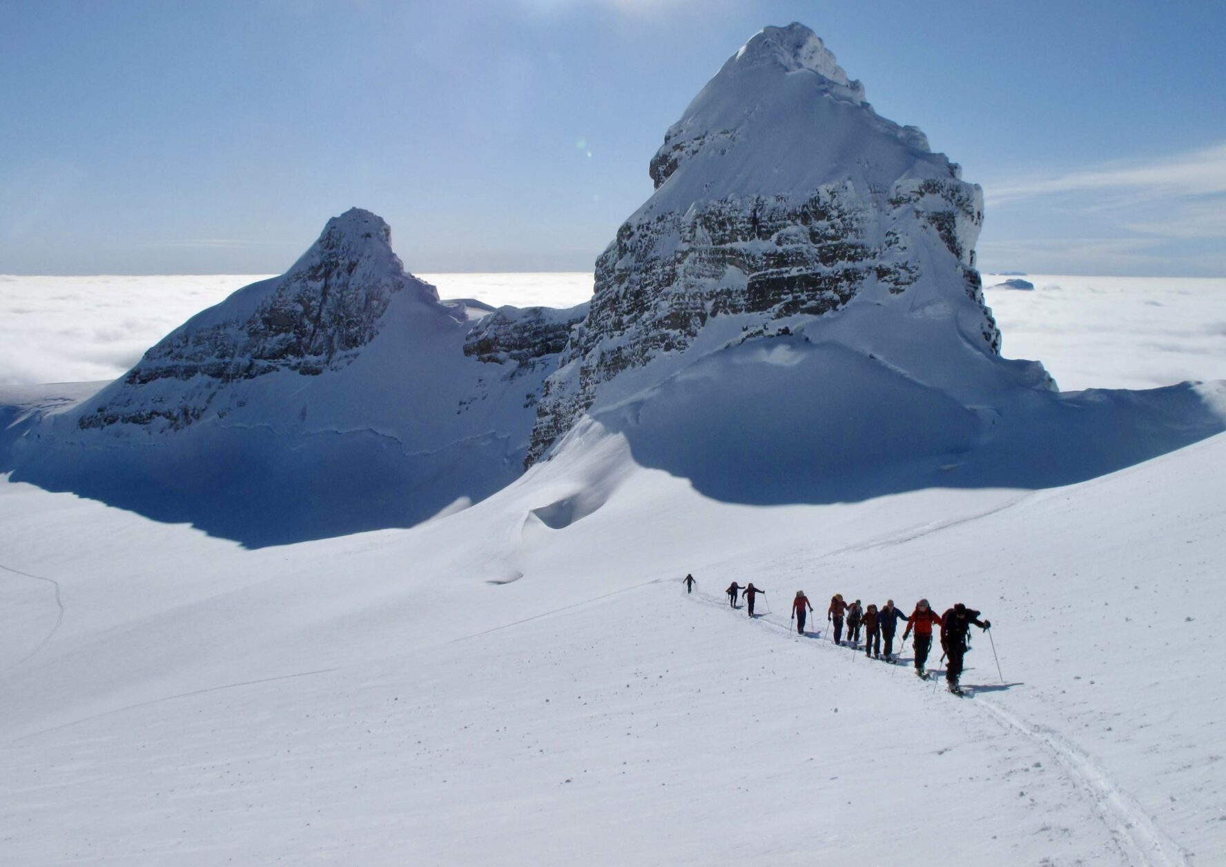 Group of skiers on the Icefall Traverse