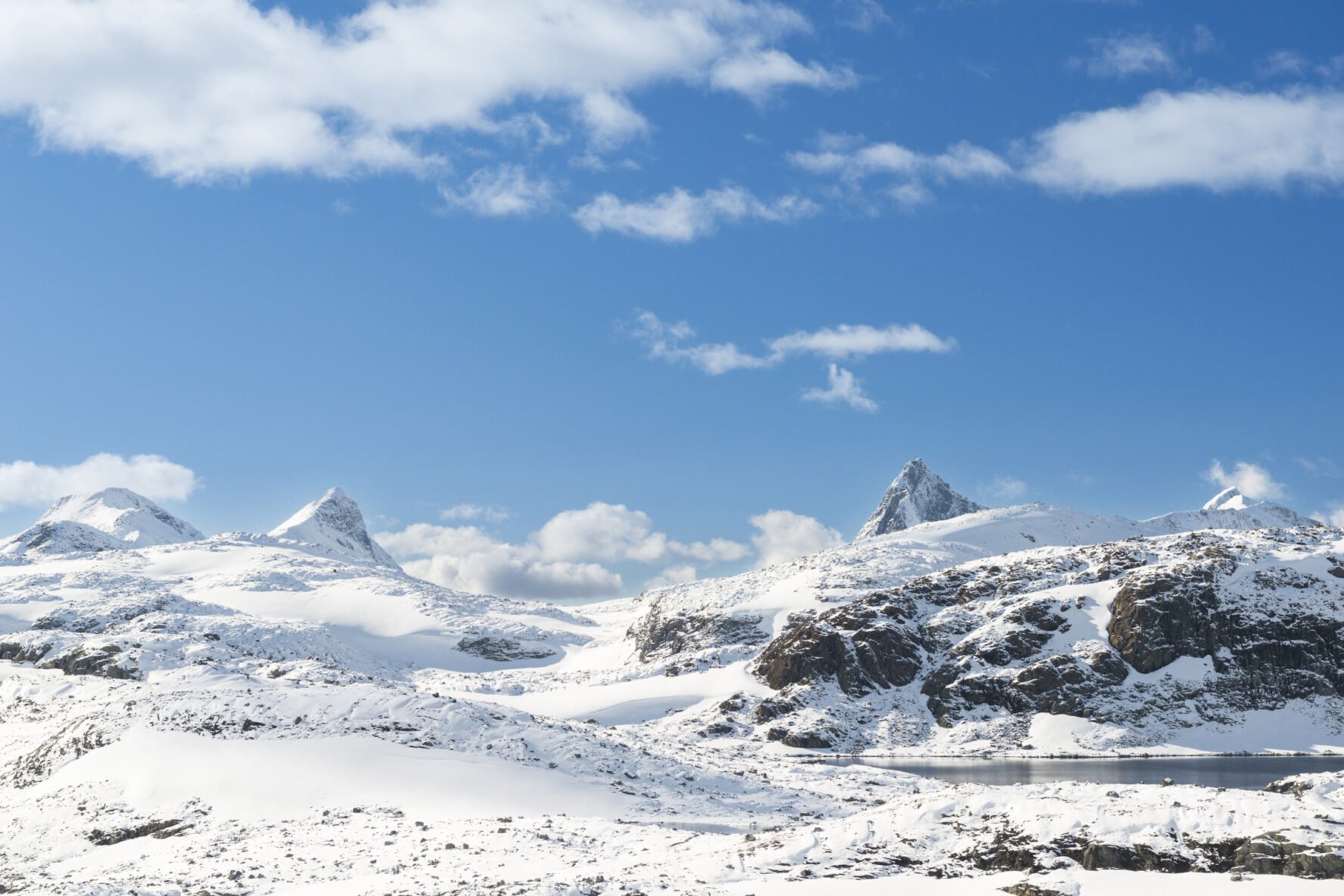 Winter scenery of mountain landscapes in the Jotunheimen National Park.