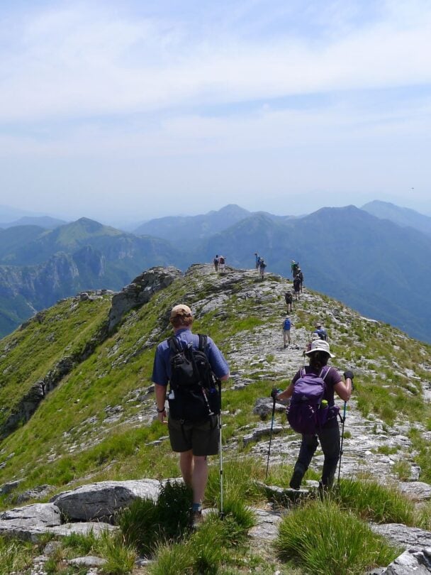 Three hikers Tuscany