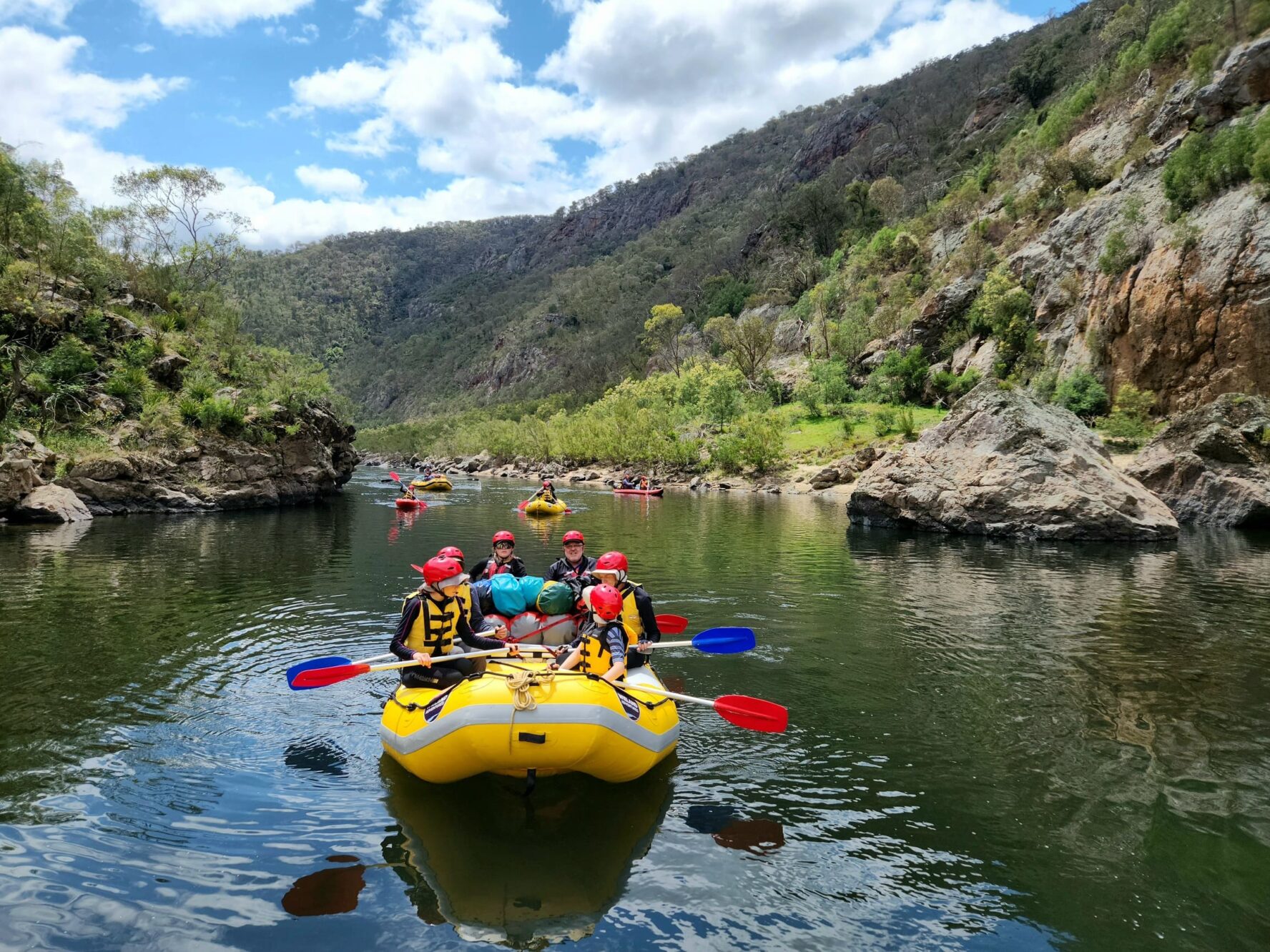 Calm waters of Snowy River, group rafting