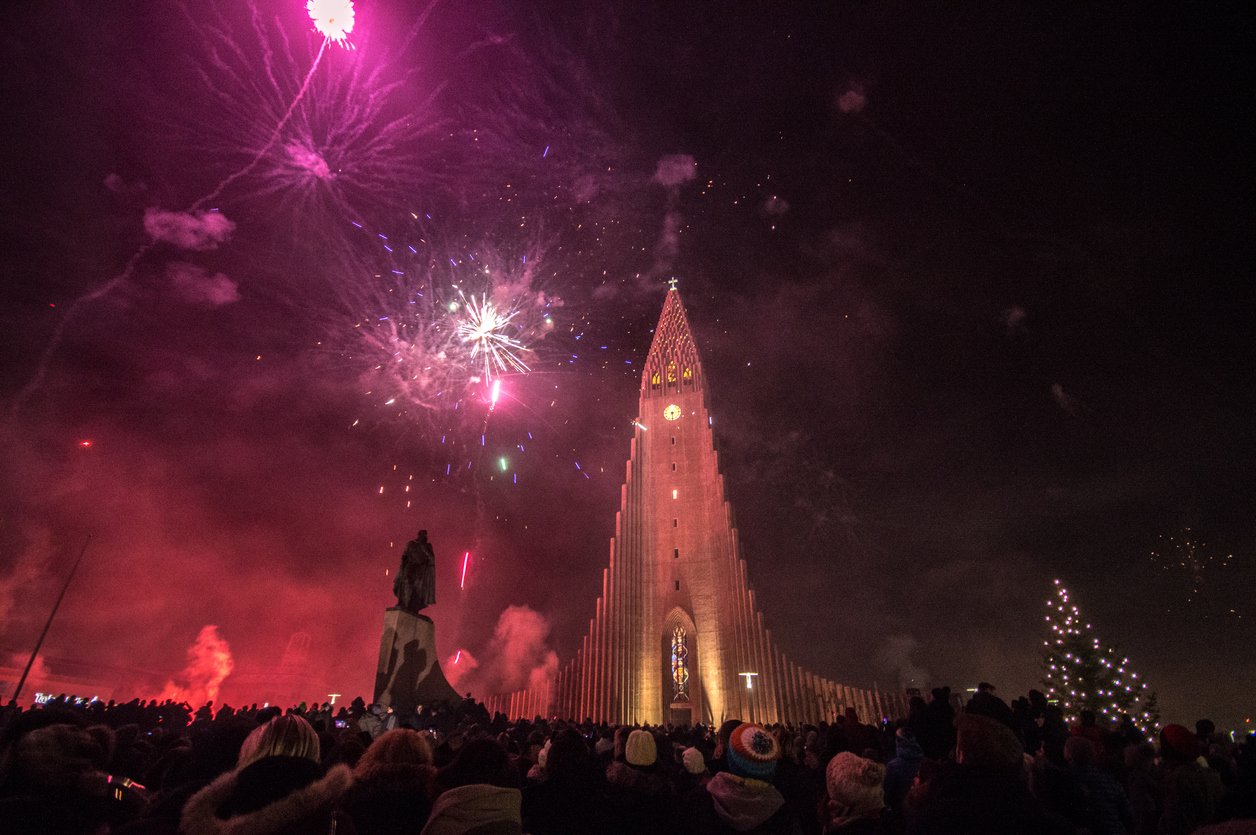 Fireworks in Iceland, church