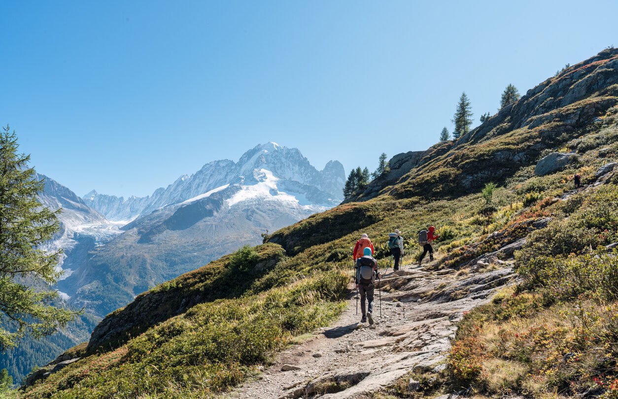 Group hiking in Chamonix, French Alps
