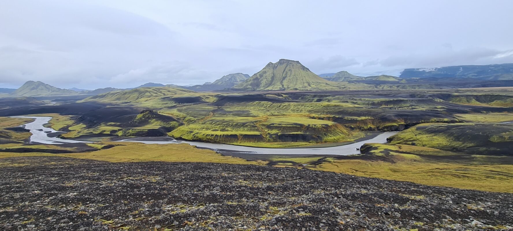 Landscape of the Highlands of Iceland seen from a highpoint.
