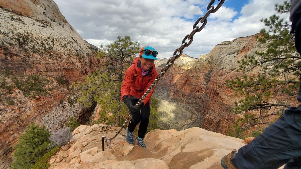 Holding onto the chain on Angel’s Landing