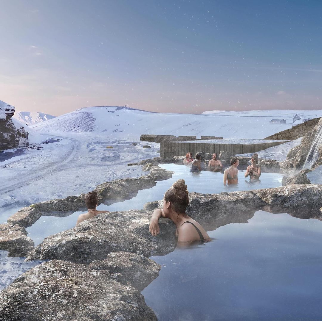 Iceland thermal baths in winter