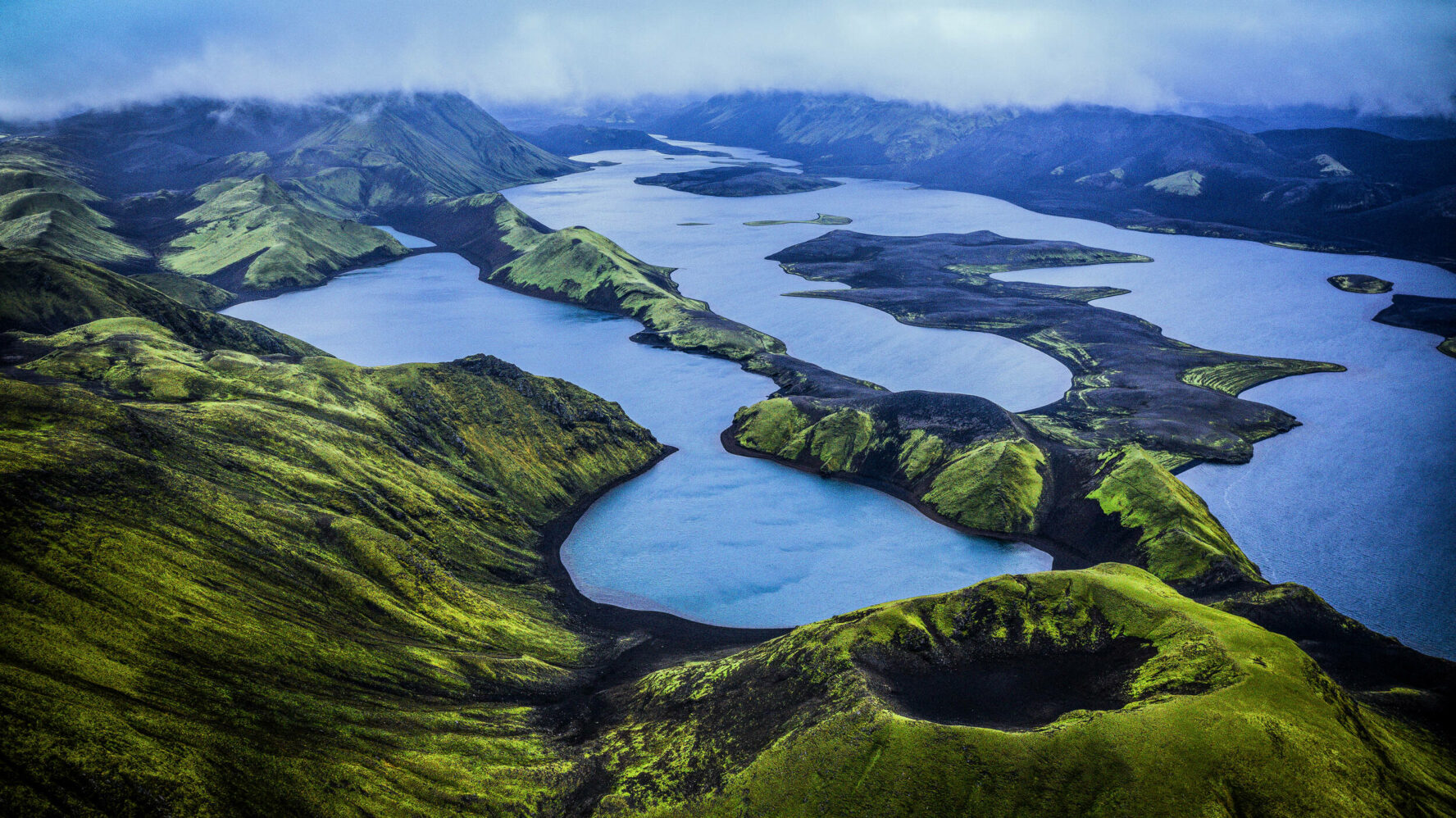 Langisjor lake and its surroundings seen from high above.