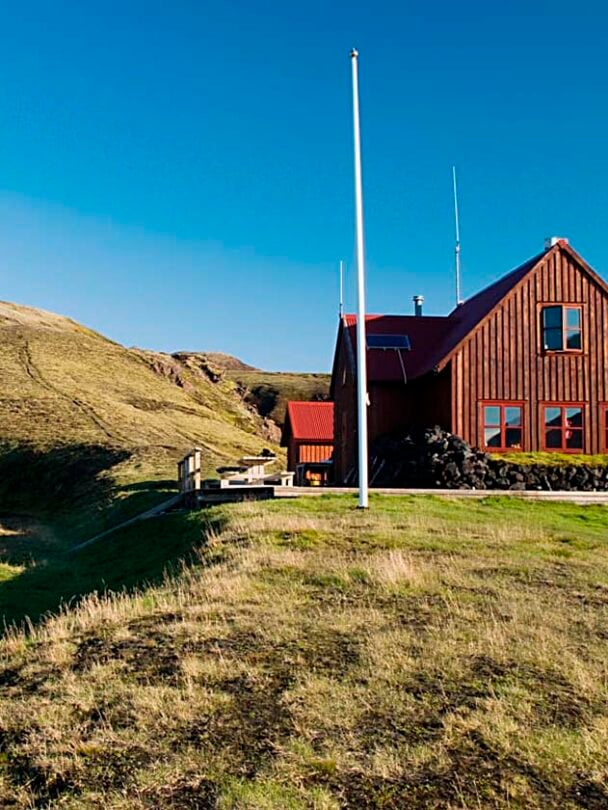 Mountain hut in sunny Iceland