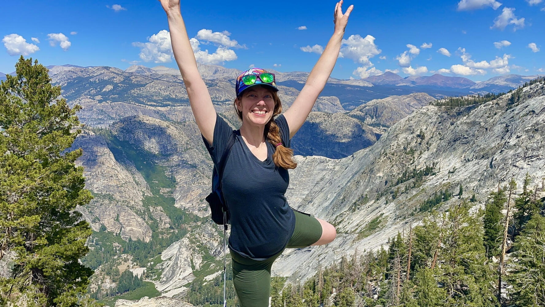 Yosemite view and woman backpacker