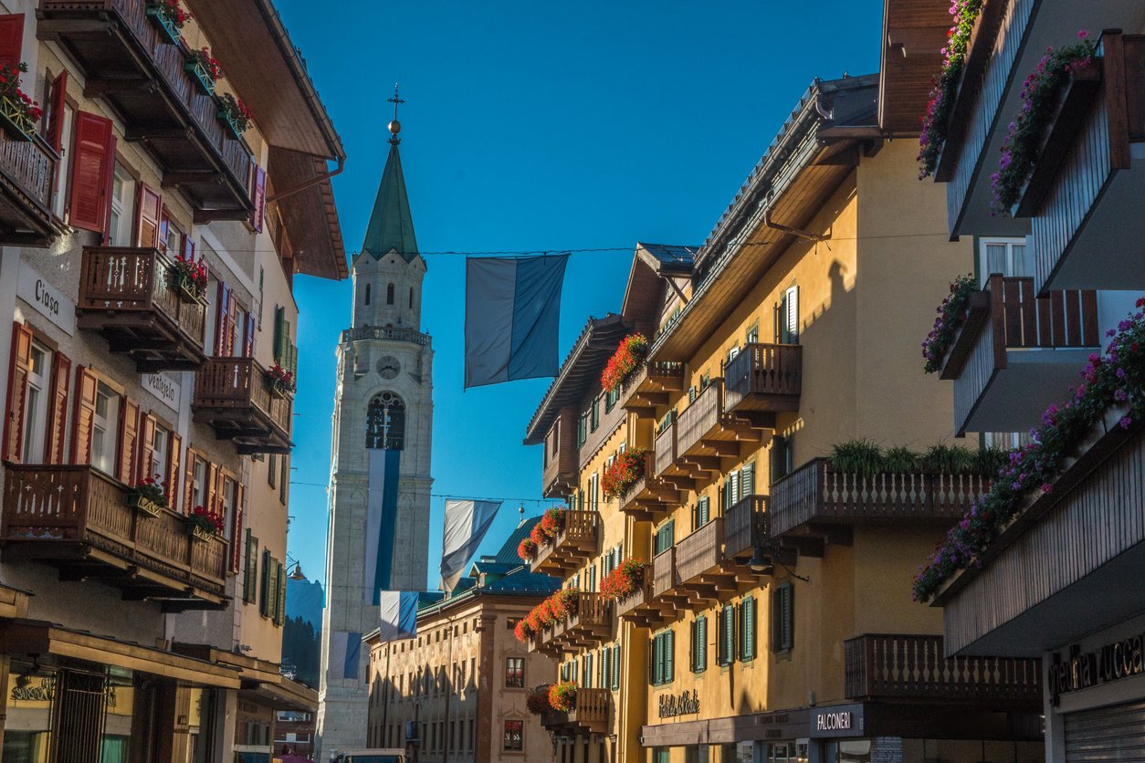 Bell tower in Cortina d’Ampezzo.