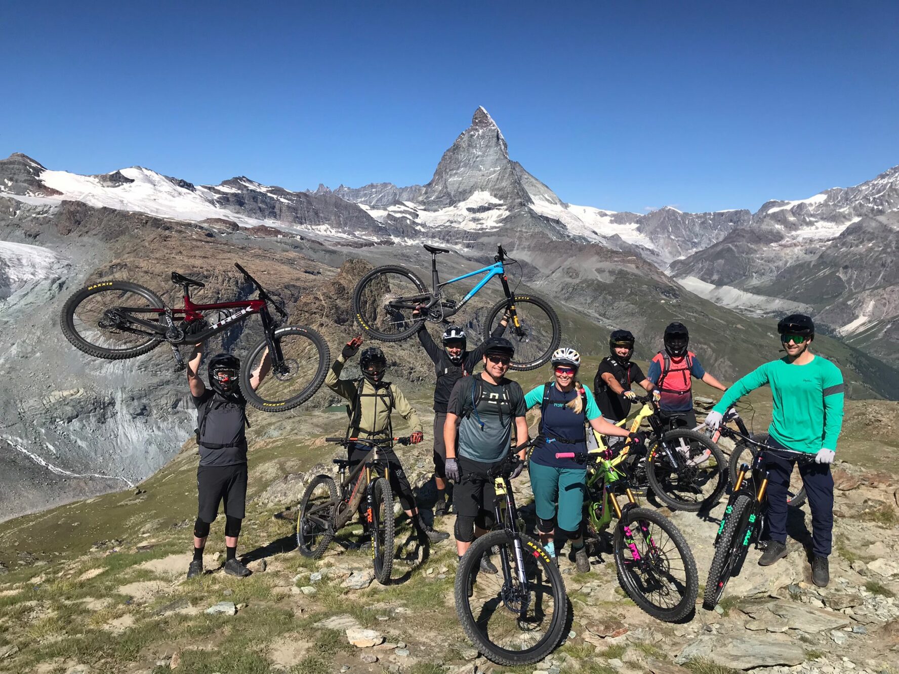 Group of riders with a view of the Matterhorn