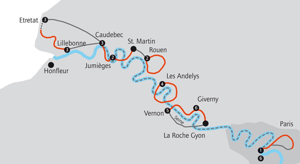 Map of the Seine River bike and boat tour