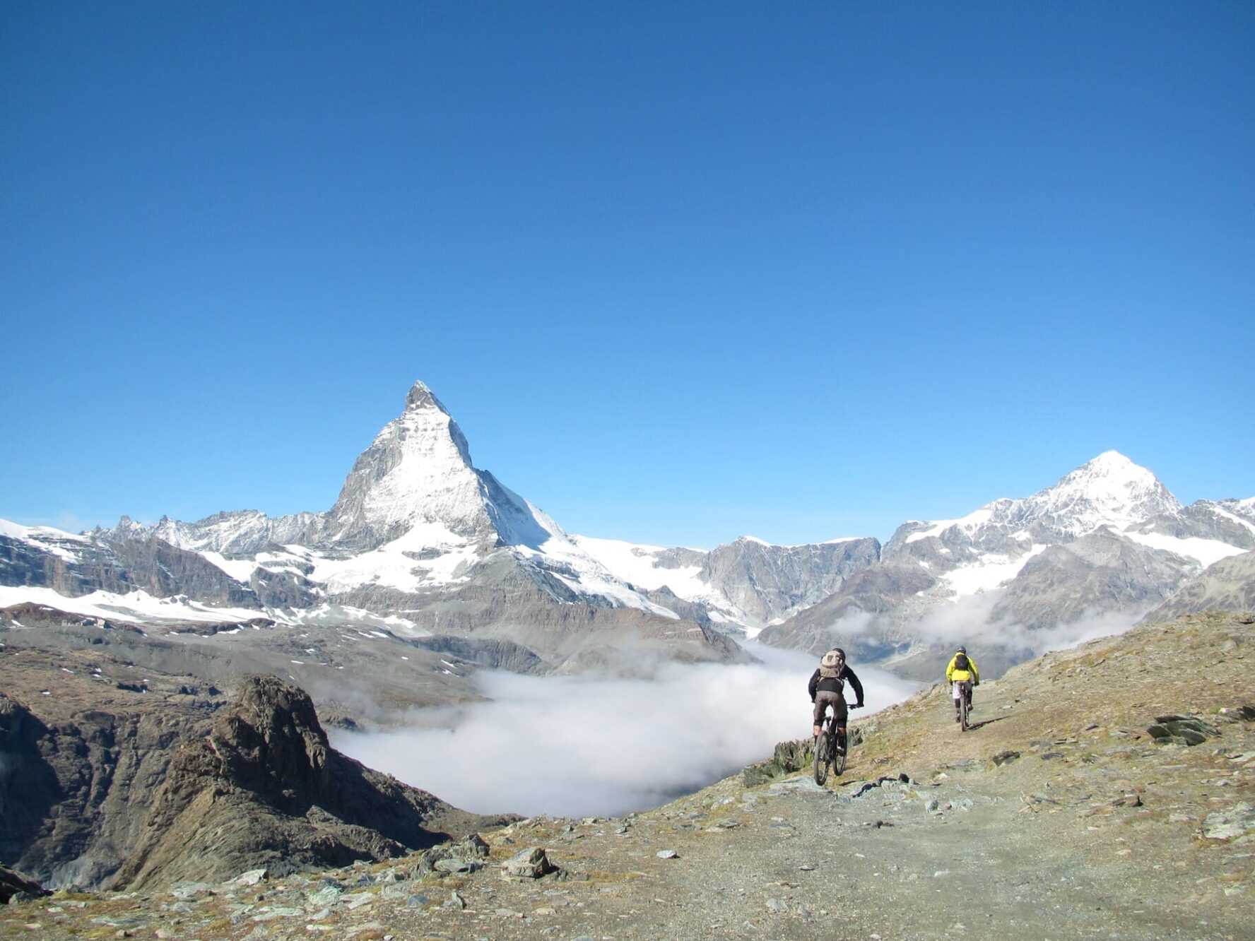 Matterhorn as backdrop while biking in the Alps
