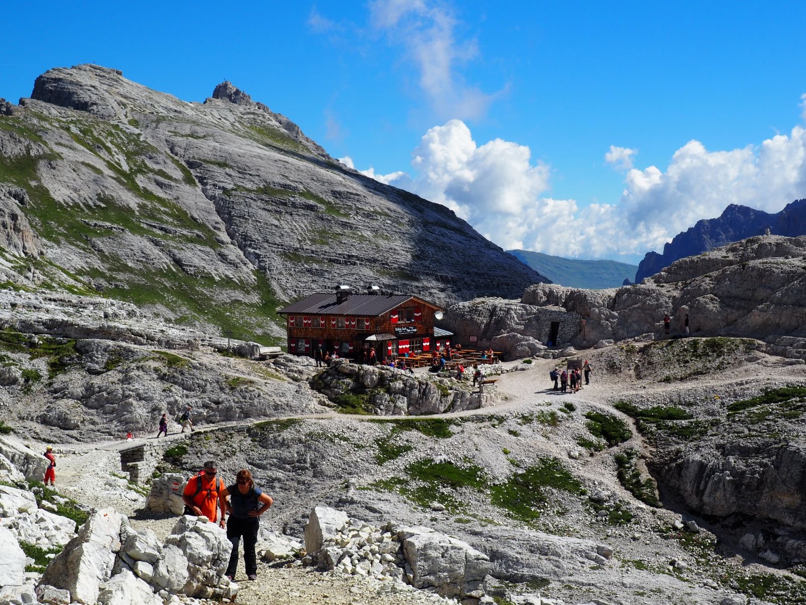 A gorgeous wooden mountain hut in the Dolomites.