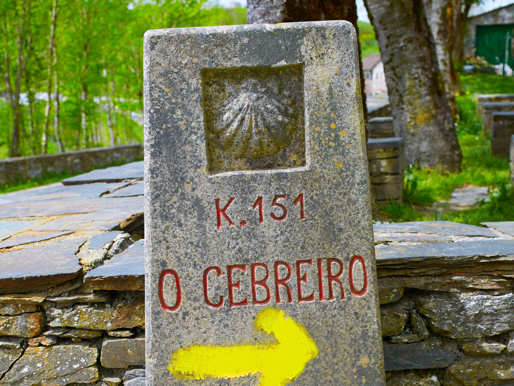 Camino Frances direction sign in O Cebriero.