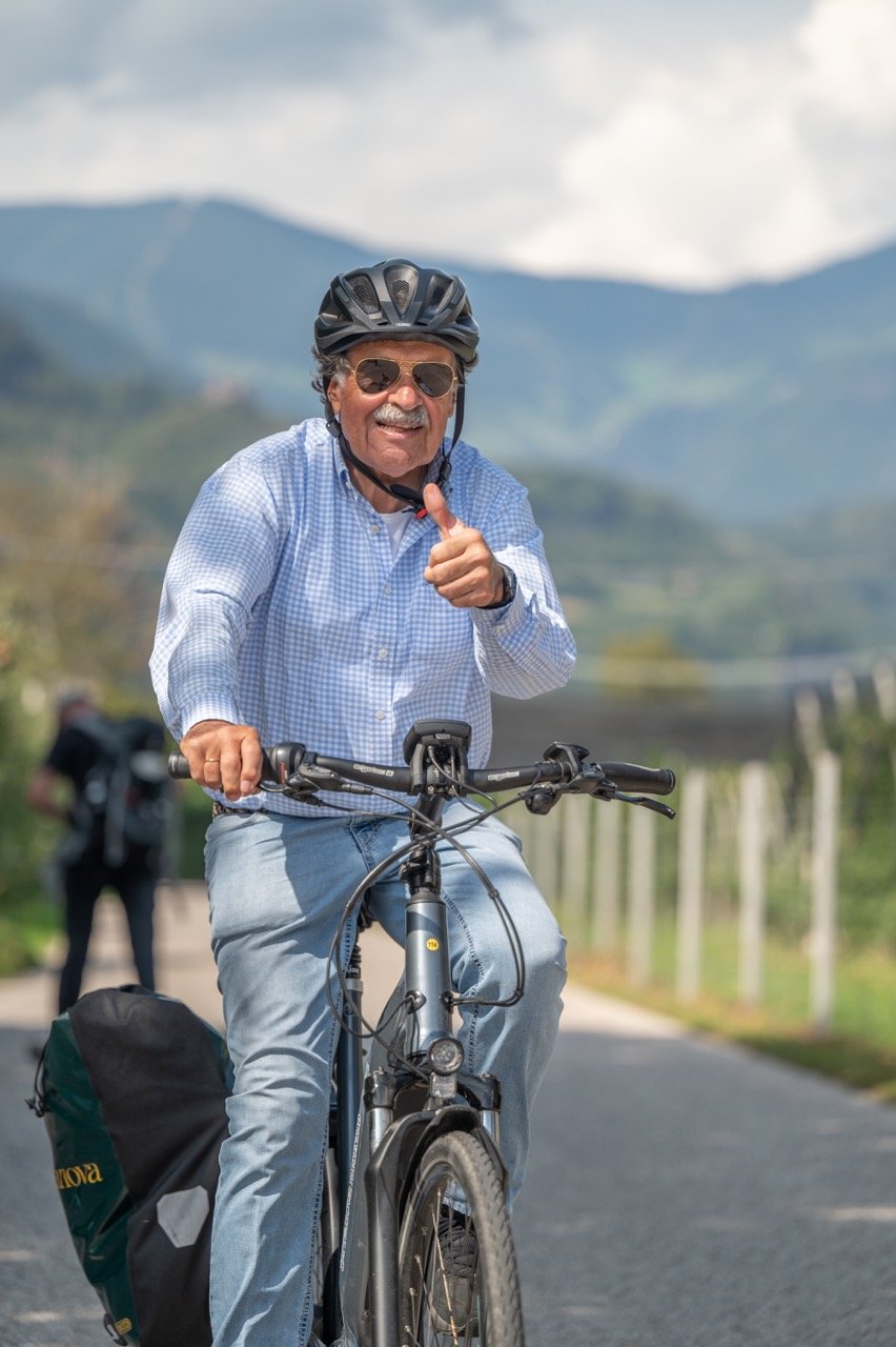 Senior cyclist near Lake Constance