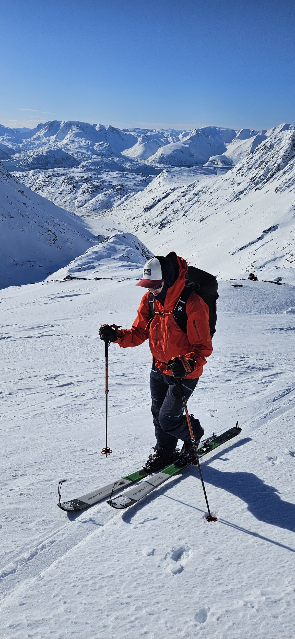 Skier in Northern Norway on a sunny day