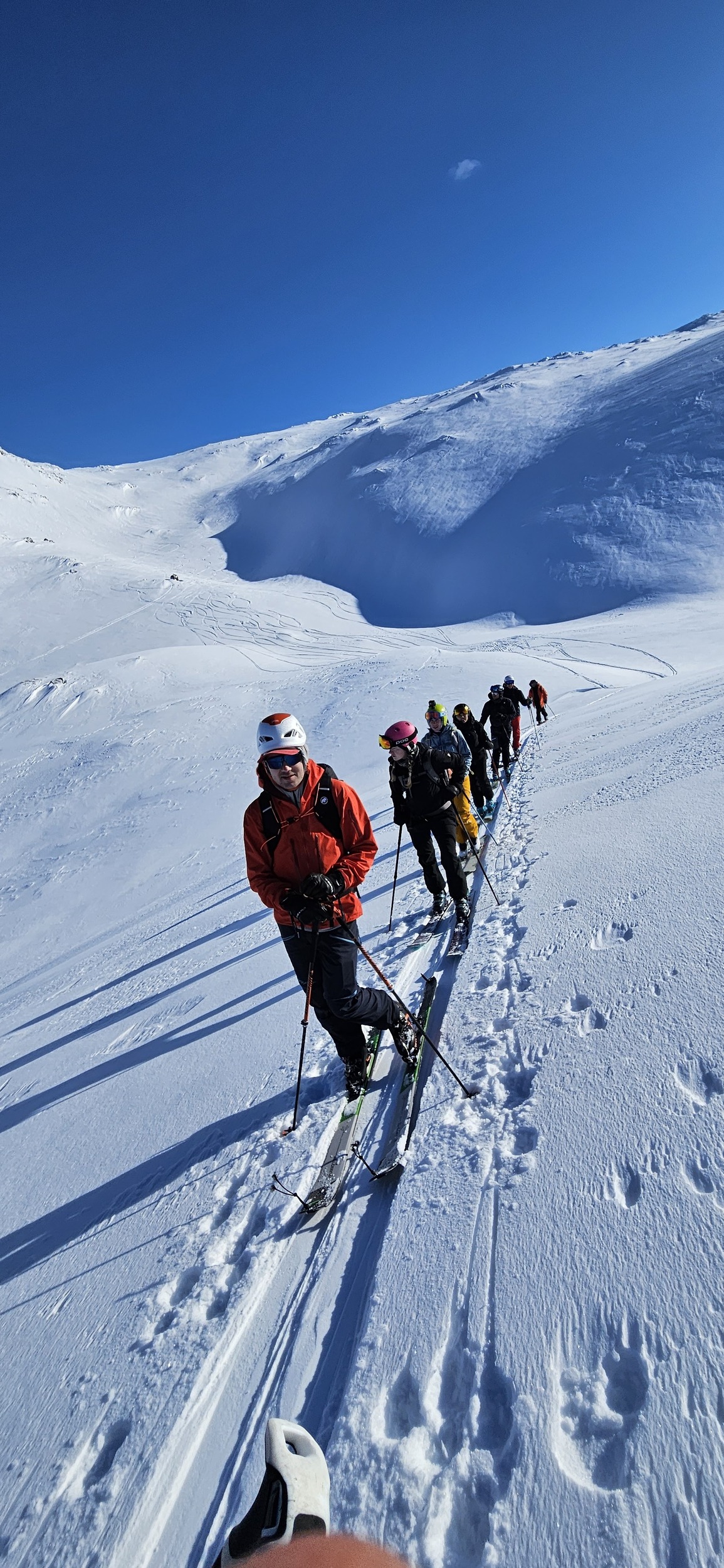 Skiers on fresh snow in Northern Norway