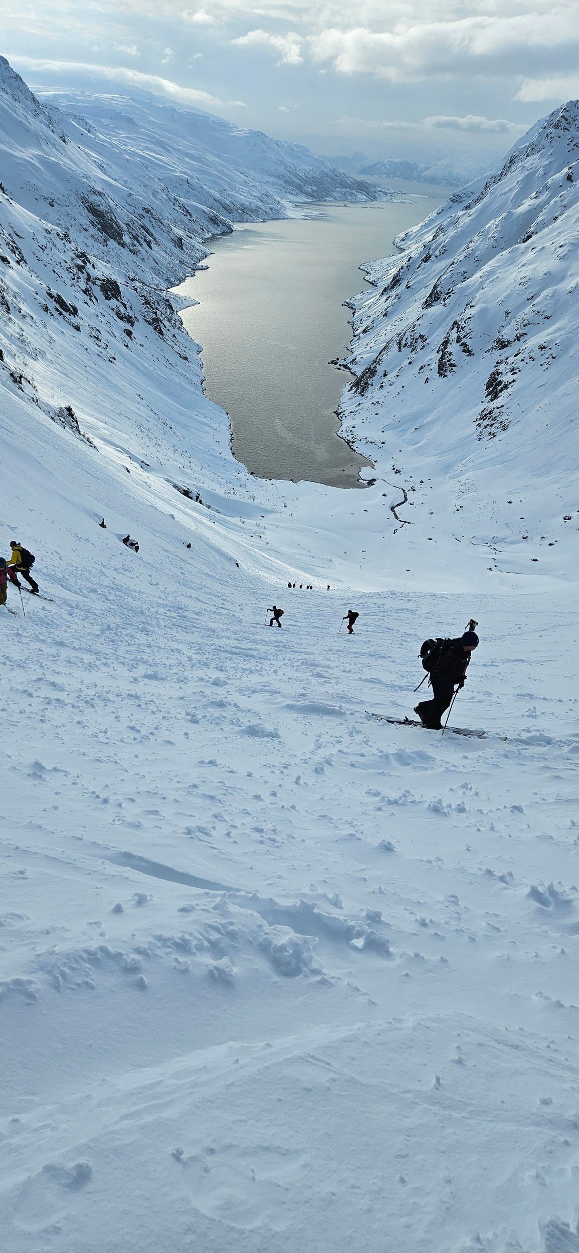 Skiing down to fjords in Norway