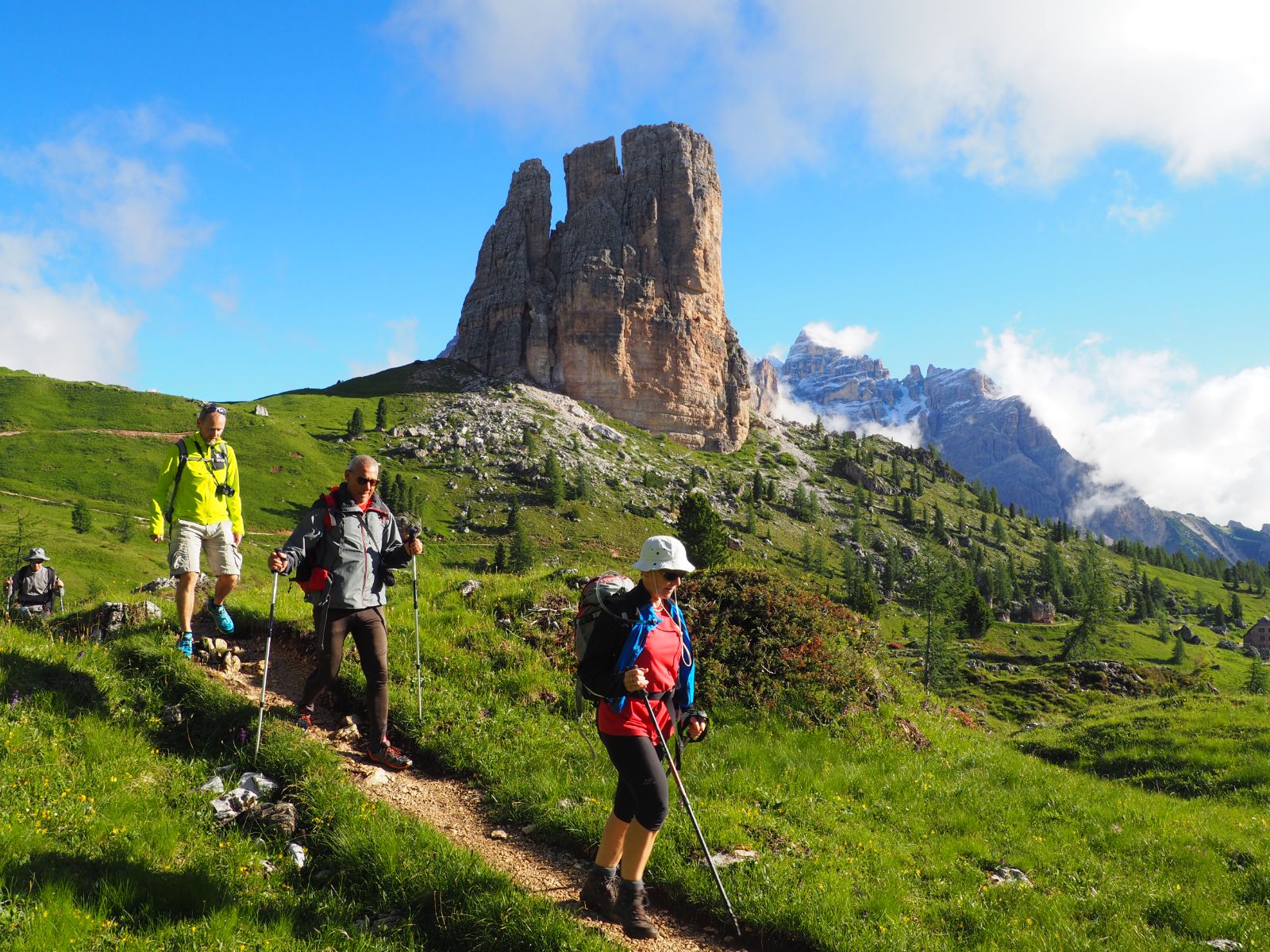 Hiker near Torre Grande in the Dolomites.