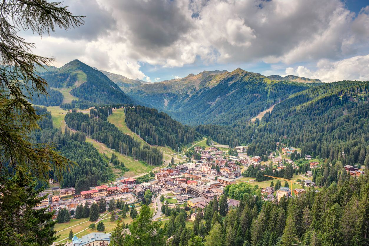 Aerial view of Madonna di Campiglio, Dolomites, Italian Alps
