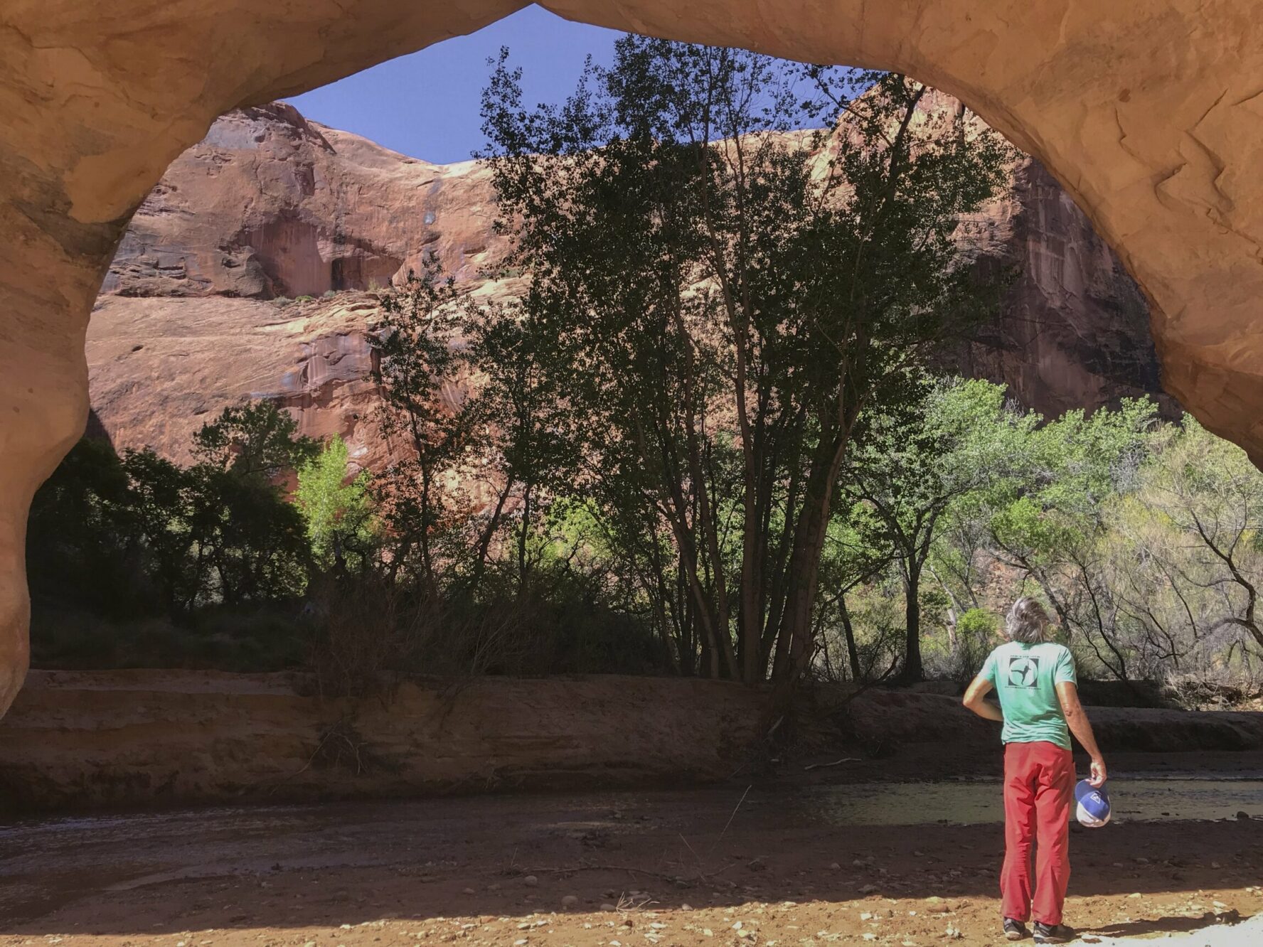 A backpacker admiring scenery in Coyote Gulch.