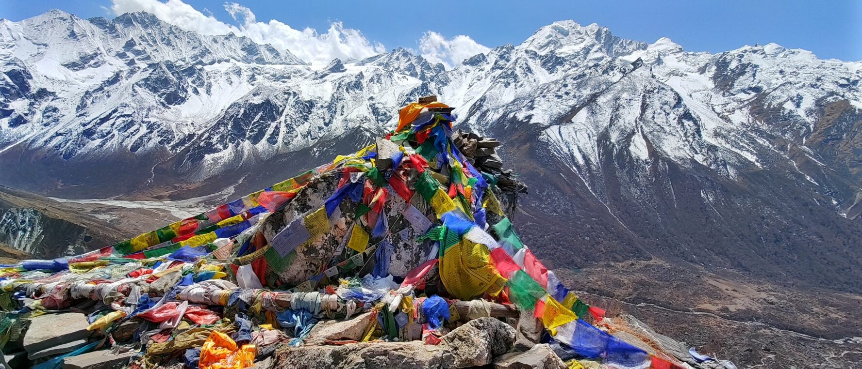 Incredible views of the snow-capped himalayan peaks seen during the Langtang Valley Trek.