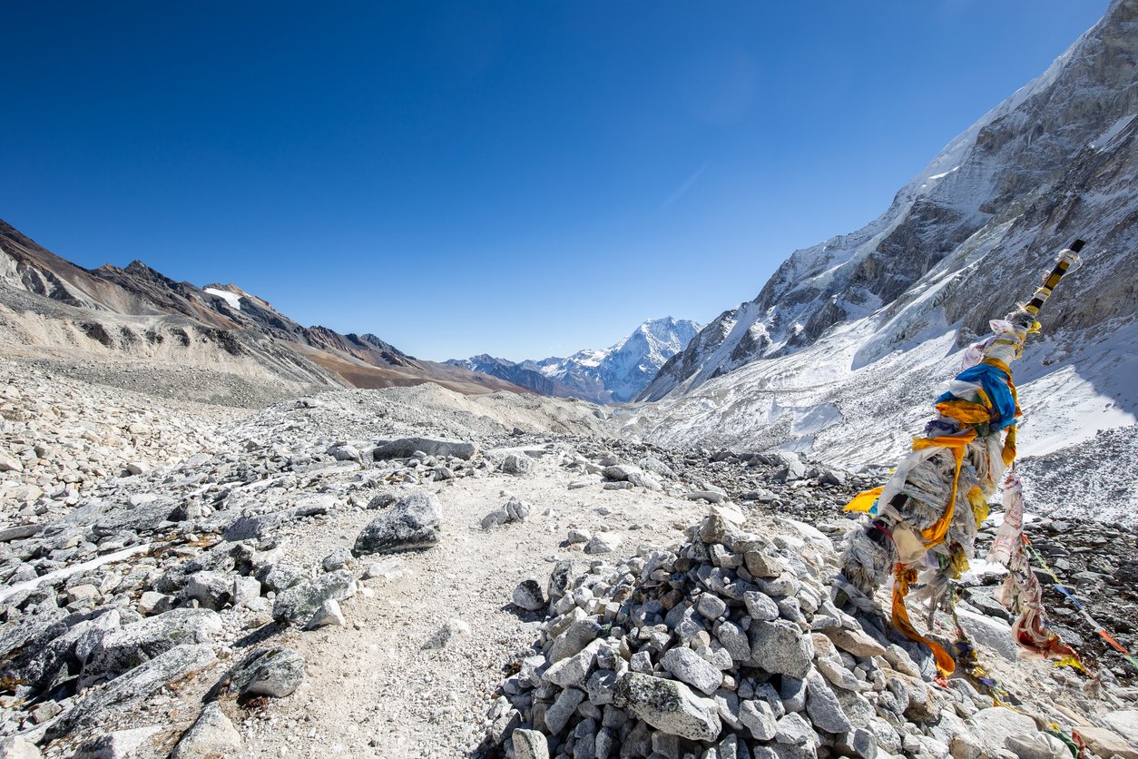 Crossing Larkya La Pass on the Manaslu circuit in Nepal at an altitude of 5106 meter above sea level, November 2018