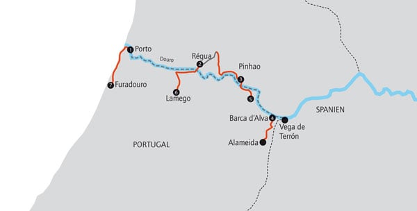 Map of the Douro River bike and boat tour