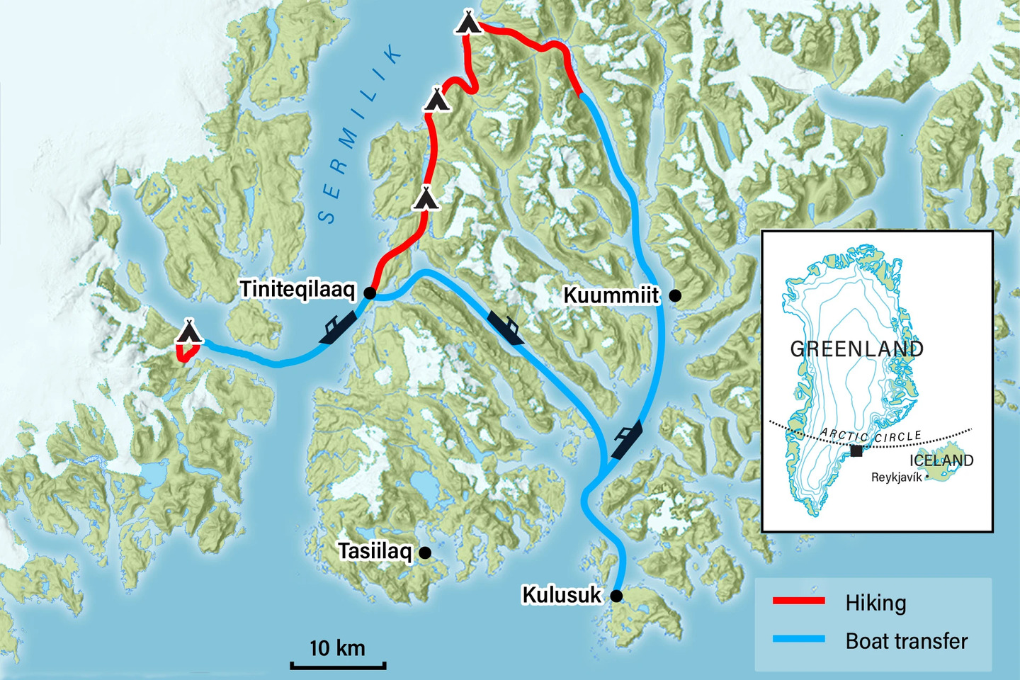 Map of the Greenland Icefjord hiking tour