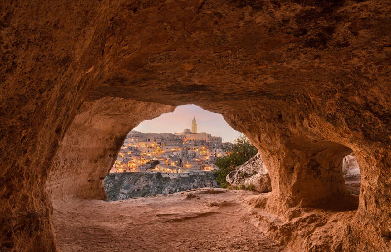 Matera view of the city from a cave