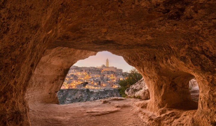 Matera view of the city from a cave