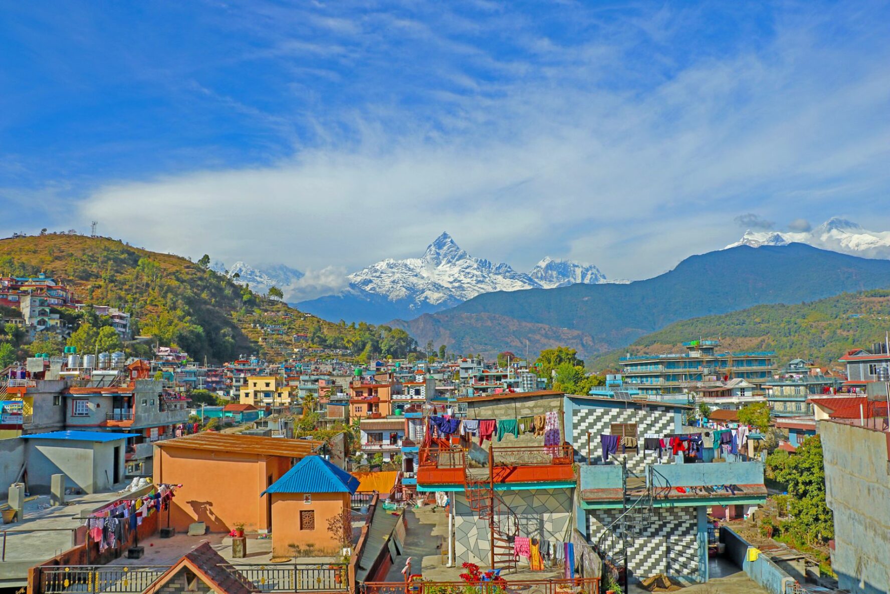 Panorama of Pokhara, the starting point of the Annapurna Base Camp Trek.