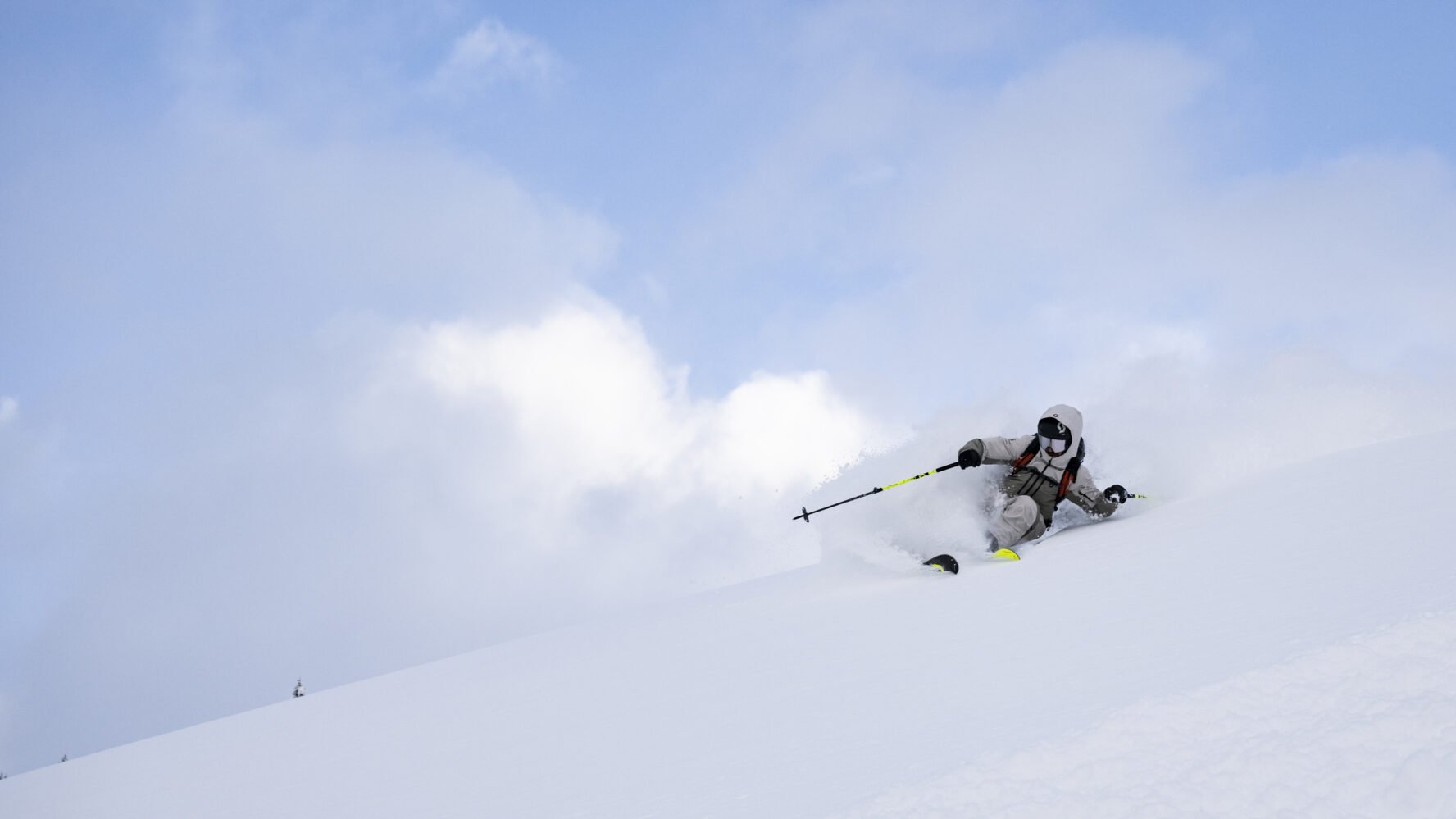 A backcountry skier doing a turn in British Columbia.