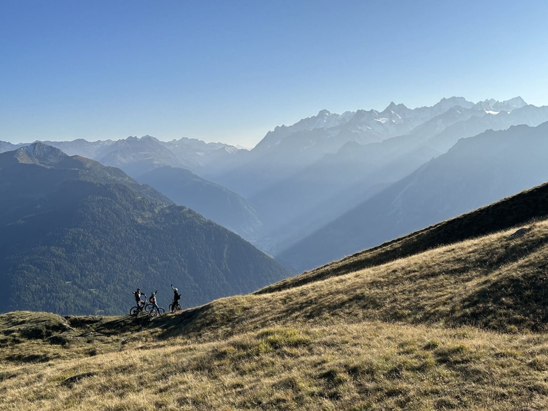 Three happy MTBers in Verbier, Switzerland
