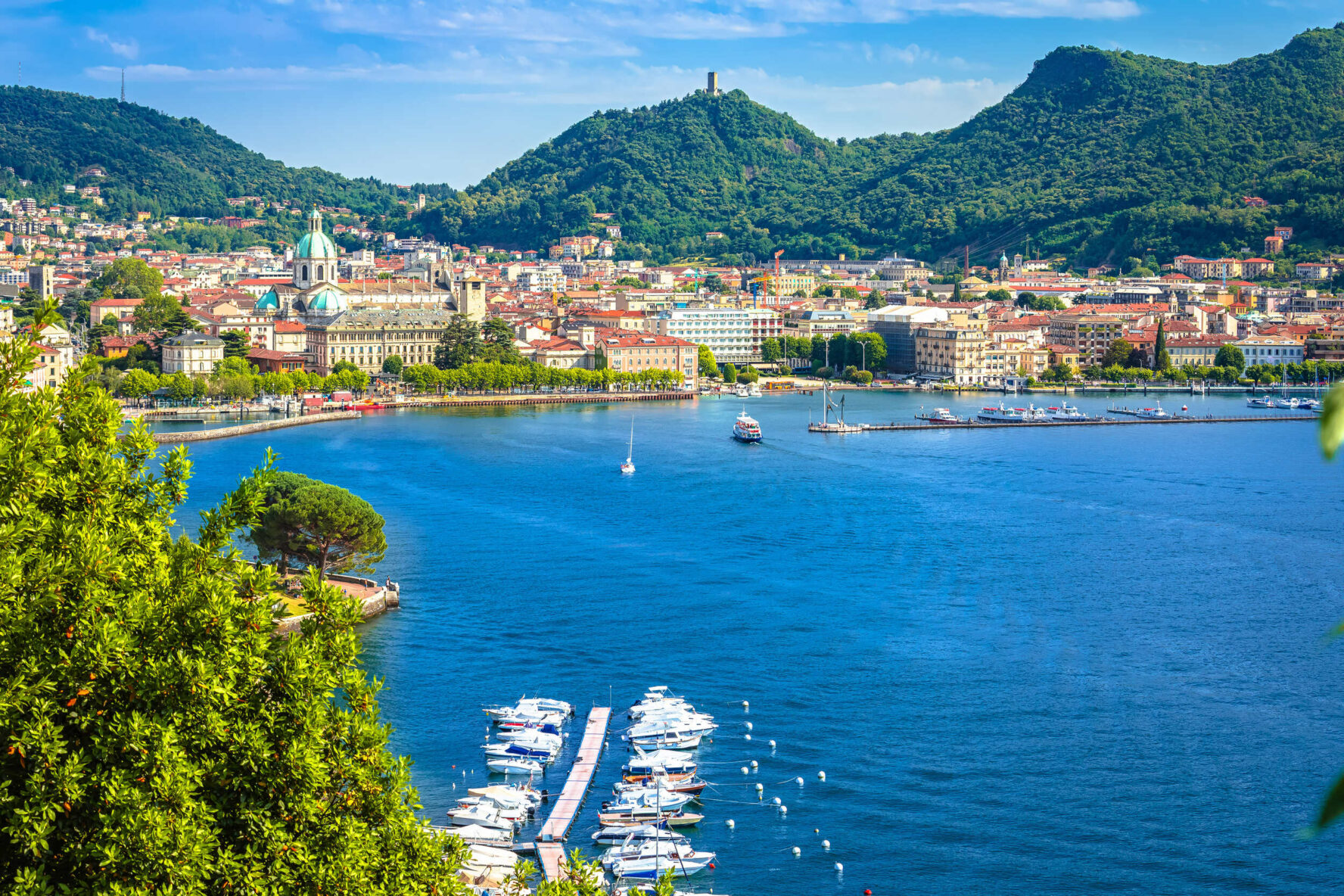 Como, a lakeside town in Italy and its waterfront.
