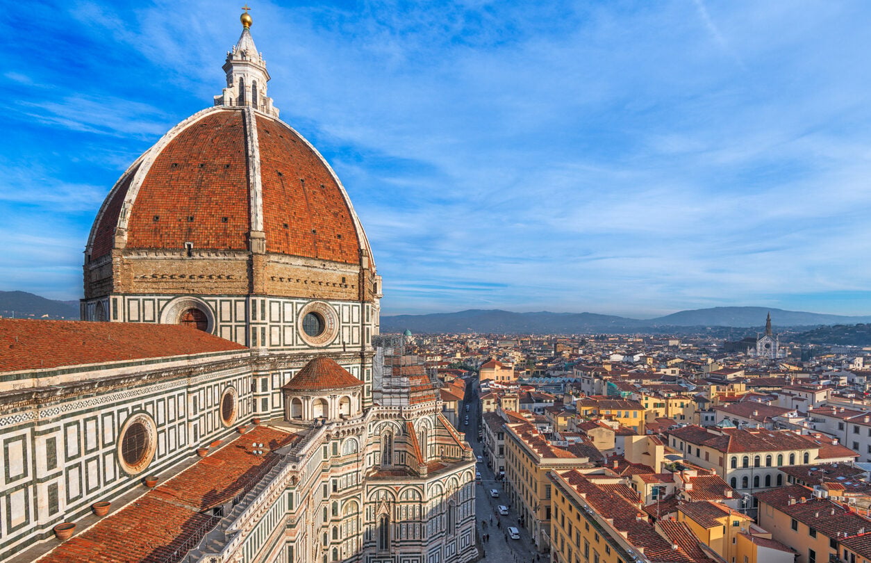 Florence, Italy skyline with landmark buildings over the Duomo