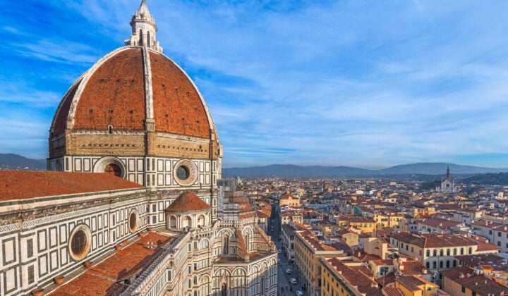 Florence, Italy skyline with landmark buildings over the Duomo