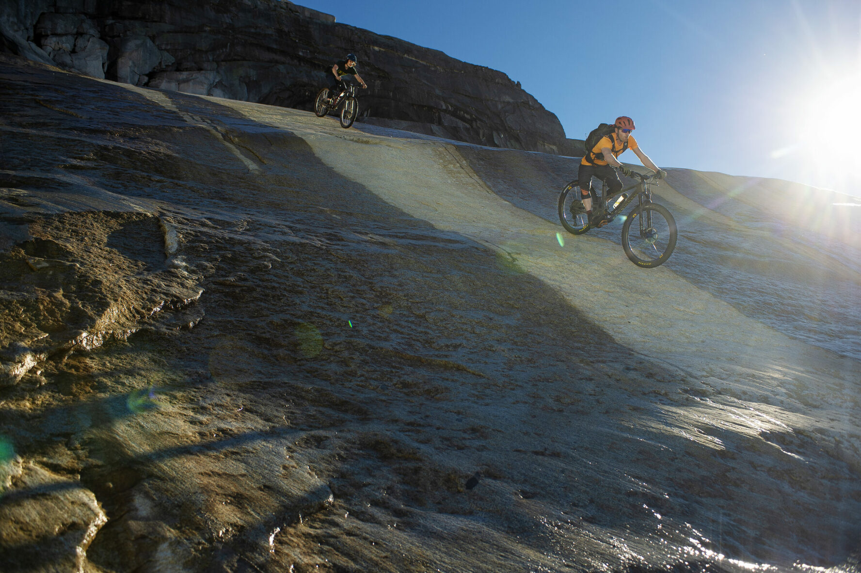 To mountain bikers descending in BC’s Coast Mountains.